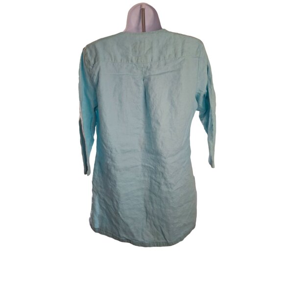 Malvin Womens Linen Tunic Top XL Blue Silver Beaded V Neck 3/4 Sleeves Lagenlook - Picture 2 of 7